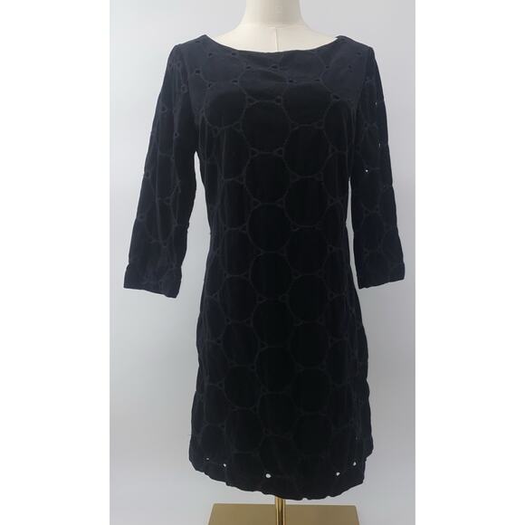 Boden Black Circle Velvet Sheath Lined Dress 6R US Lined - Picture 1 of 7